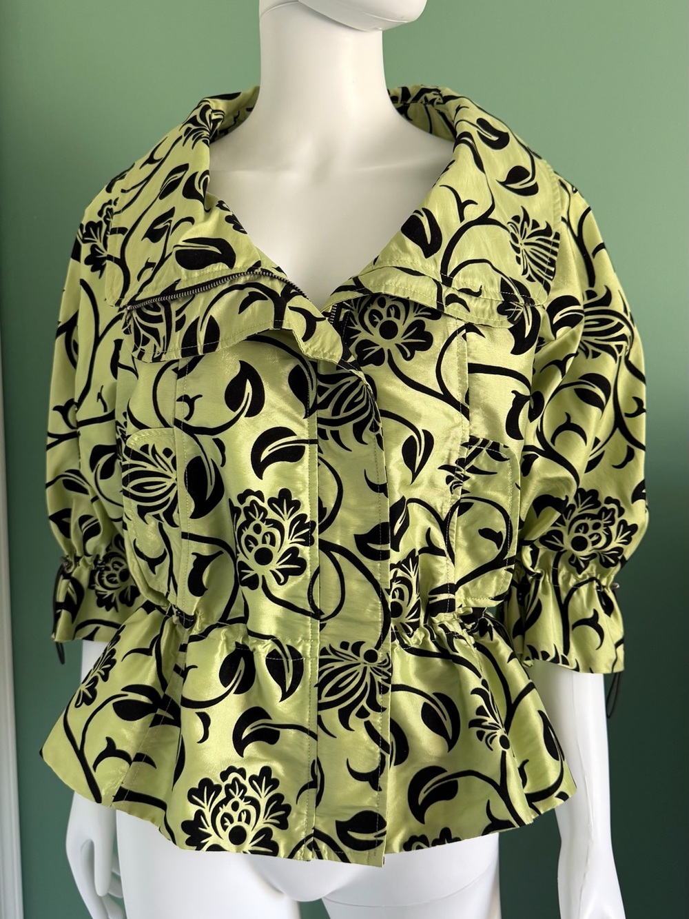 Lindi Vintage Taffeta Peplum Utility Jacket In Chartreuse